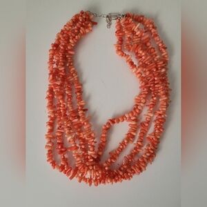 Multi 5 Strand Salmon Branch Genuine Coral Necklace 925 Sterling Adjustable